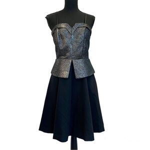 Ds Gray black metallic snake print peplum Bustier corset A-line strapless dress